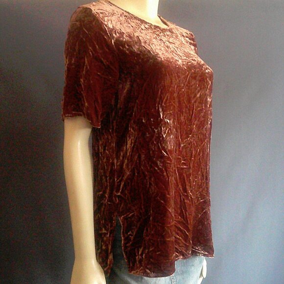 Eileen Fisher Brown Crushed Velvet Tee Top S P - Picture 5 of 10
